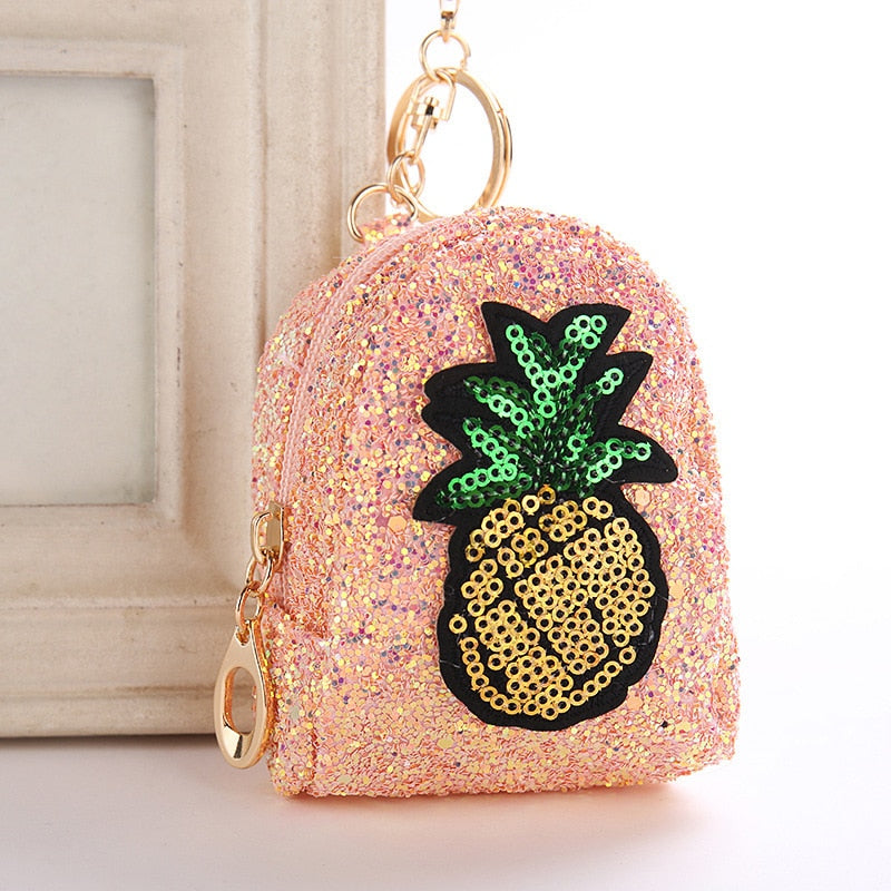 Pineapple Glitter Sequins Mini Purse Keychain