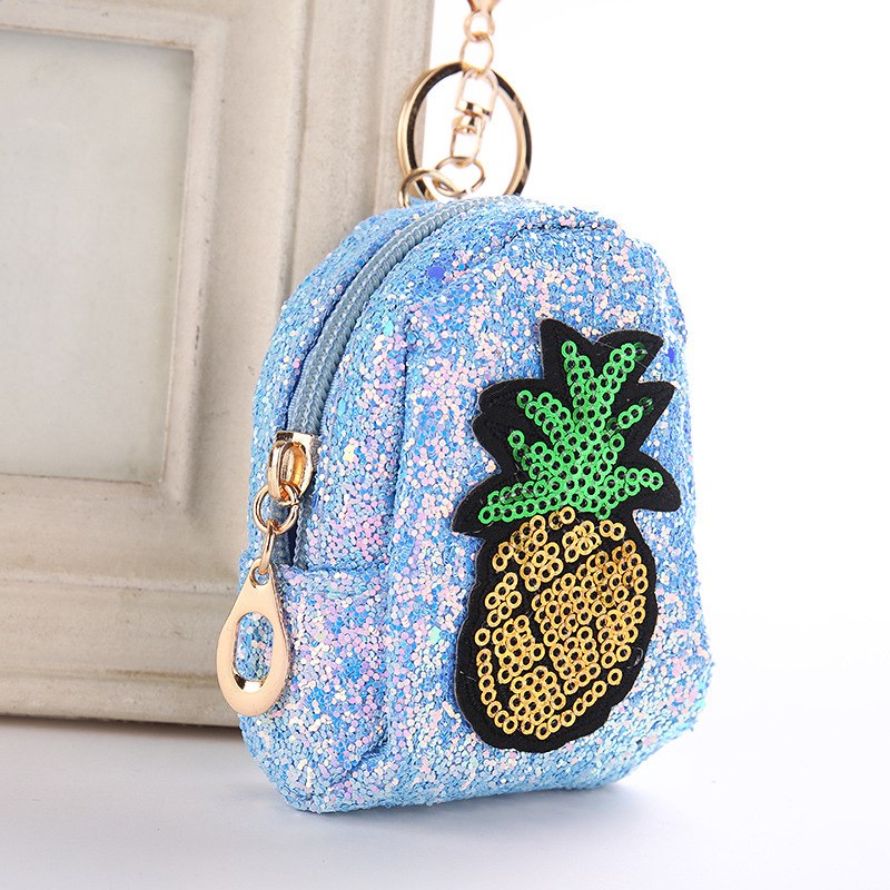 Pineapple Glitter Sequins Mini Purse Keychain