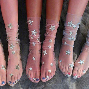 Fashion Women Harajuku Fishnet Socks Glitter Stars Socks