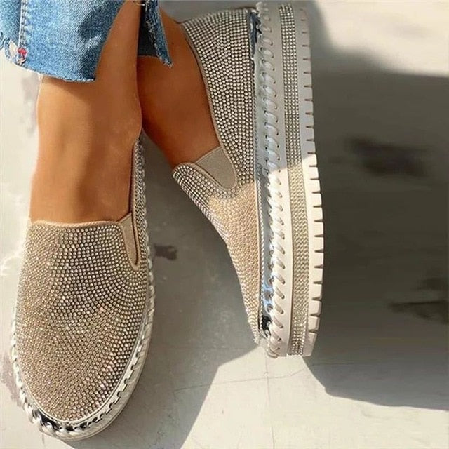 Women Flat Glitter Sneakers Casual