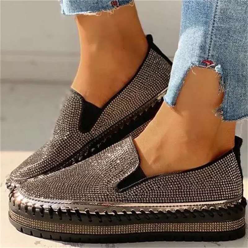 Women Flat Glitter Sneakers Casual