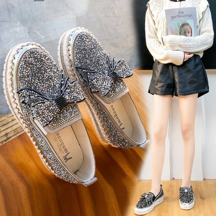 Women Vulcanize Shoes Sneakers Bling Shoes Girl Flat Glitter Sneakers