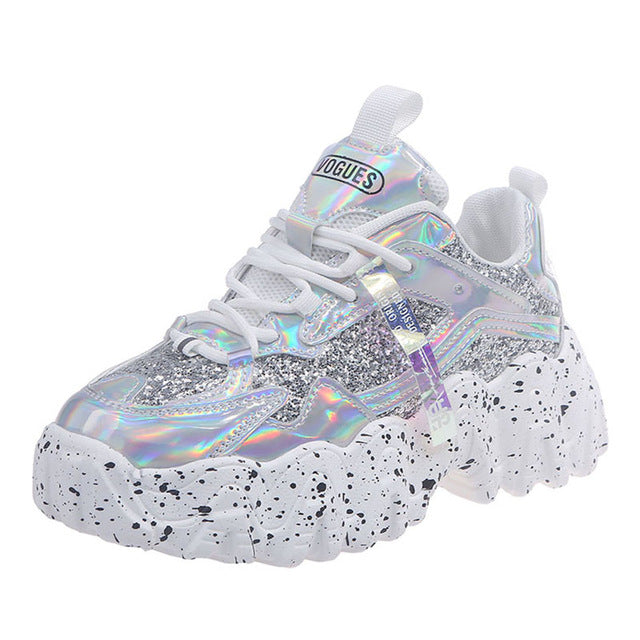 Silver Glitter Chunky Sneakers